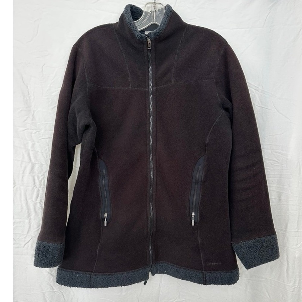 Patagonia Jacket Women L Black Long Synchilla Windzone Full Zip Fleece Sweater